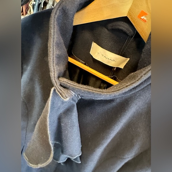 T Tahari Kate Ruffle Wool Blend Coat dark Navy medium - Picture 6 of 6